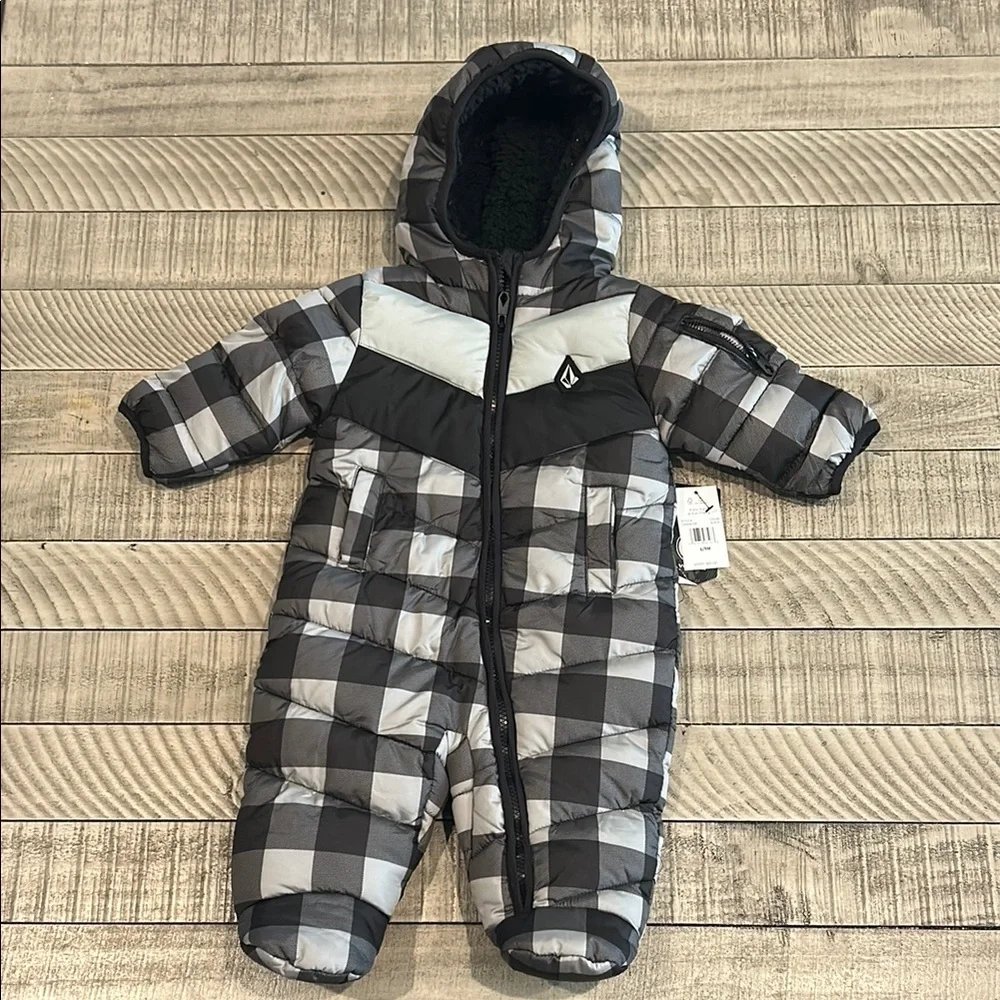 Kids One Piece Snowsuit - Black and Gray Checkered
